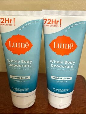 Lume whole body deodorant invisible cream unscented lot of 2
